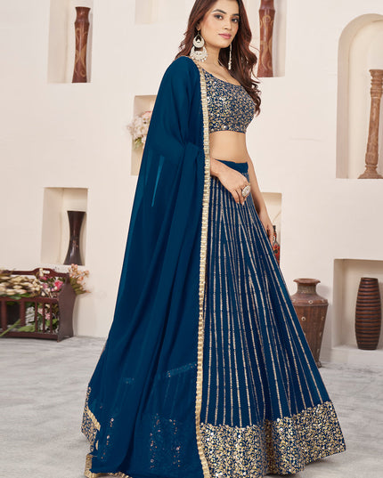 Teal Blue Georgette Embroidered Wedding Lehenga Choli Set