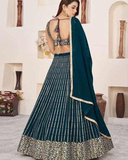 Teal Green Georgette Embroidered Wedding Lehenga Choli Set