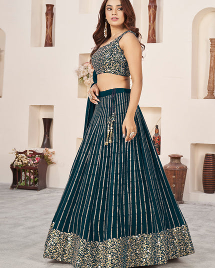 Teal Green Georgette Embroidered Wedding Lehenga Choli Set