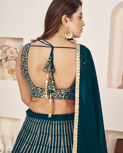 Teal Green Georgette Embroidered Wedding Lehenga Choli Set