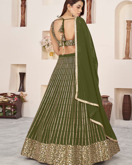Olive Green Georgette Embroidered Wedding Lehenga Choli Set