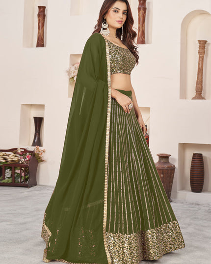 Olive Green Georgette Embroidered Wedding Lehenga Choli Set