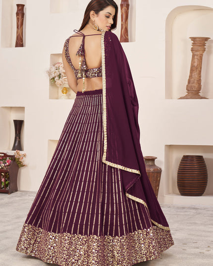 Burgundy Georgette Embroidered Lehenga Choli