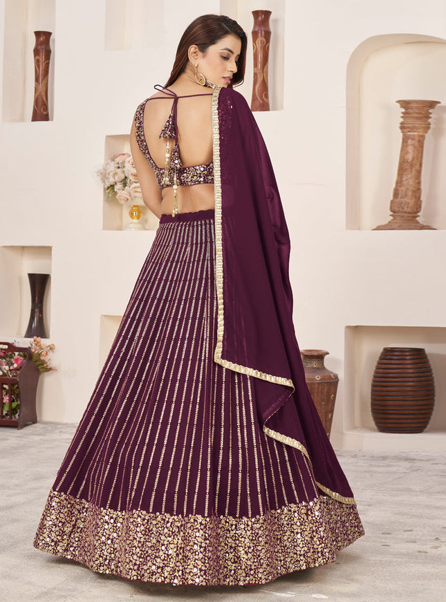 Burgundy Georgette Embroidered Lehenga Choli