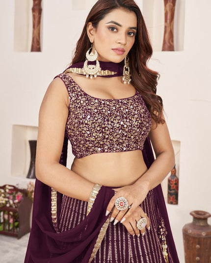 Burgundy Georgette Embroidered Lehenga Choli