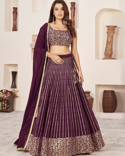 Burgundy Georgette Embroidered Lehenga Choli
