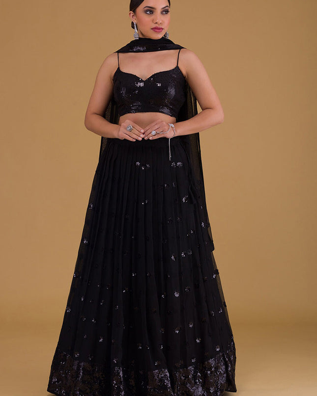 black embroidered georgette lehenga choli set