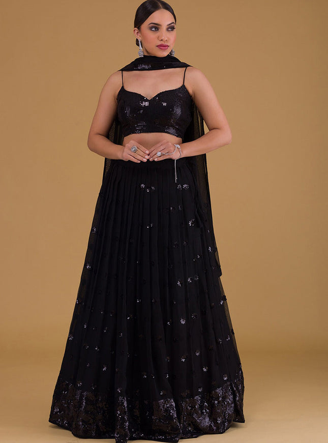 black embroidered georgette lehenga choli set