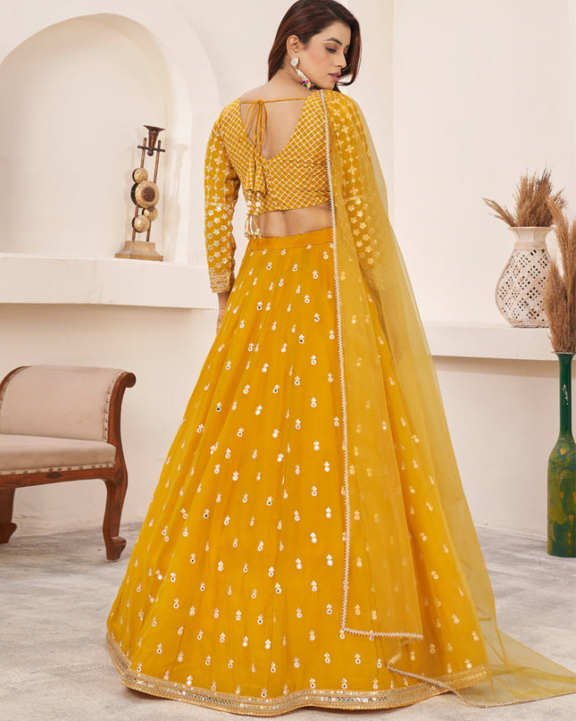 Mustard Yellow Georgette Embroidered Lehenga Choli