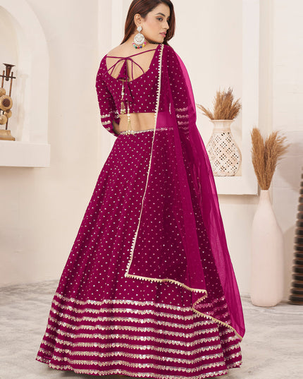 Raspberry Pink Georgette Embroidered Wedding Lehenga Choli Set