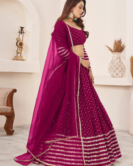 Raspberry Pink Georgette Embroidered Wedding Lehenga Choli Set