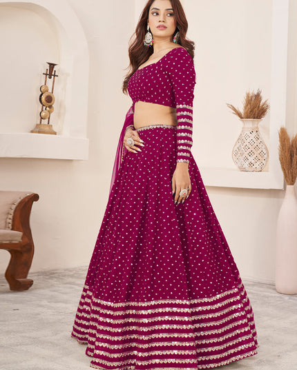 Raspberry Pink Georgette Embroidered Wedding Lehenga Choli Set