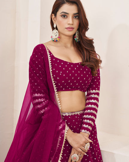 Raspberry Pink Georgette Embroidered Wedding Lehenga Choli Set