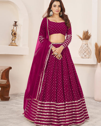 Raspberry Pink Georgette Embroidered Wedding Lehenga Choli Set