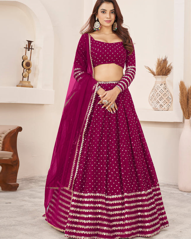 Raspberry Pink Georgette Embroidered Wedding Lehenga Choli Set