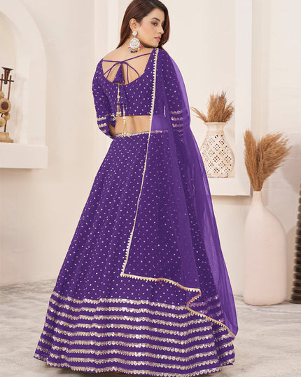 Purple Georgette Embroidered Wedding Lehenga Choli Set