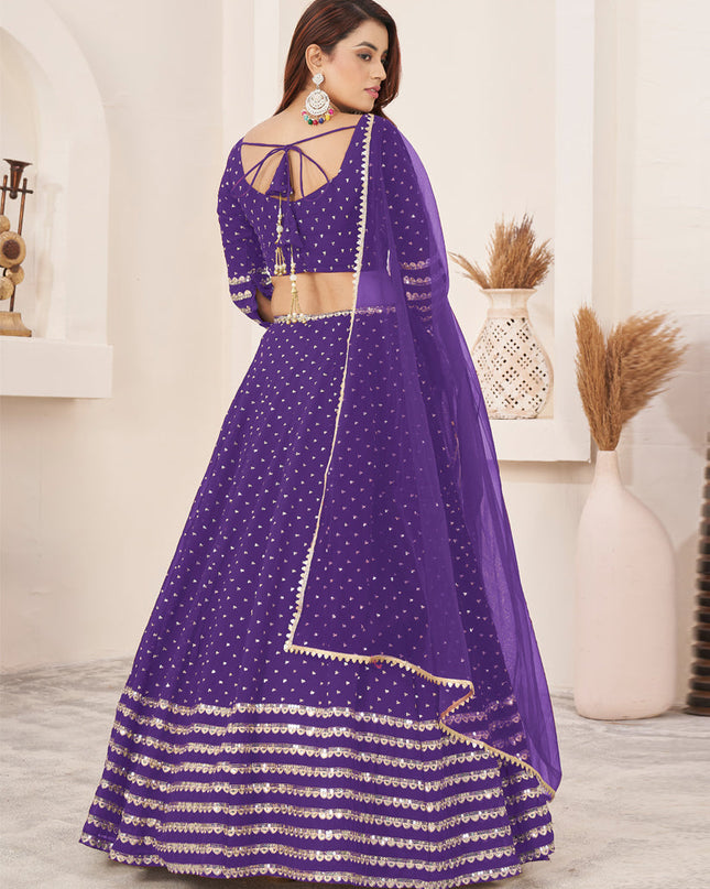Purple Georgette Embroidered Wedding Lehenga Choli Set