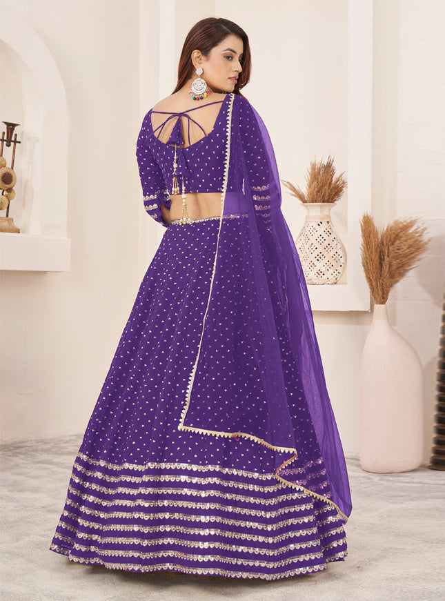 Purple Georgette Embroidered Wedding Lehenga Choli Set