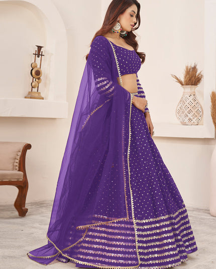 Purple Georgette Embroidered Wedding Lehenga Choli Set