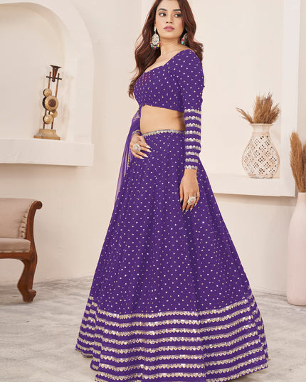 Purple Georgette Embroidered Wedding Lehenga Choli Set
