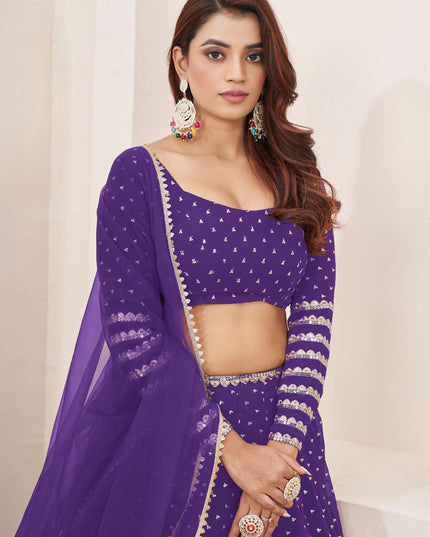 Purple Georgette Embroidered Wedding Lehenga Choli Set