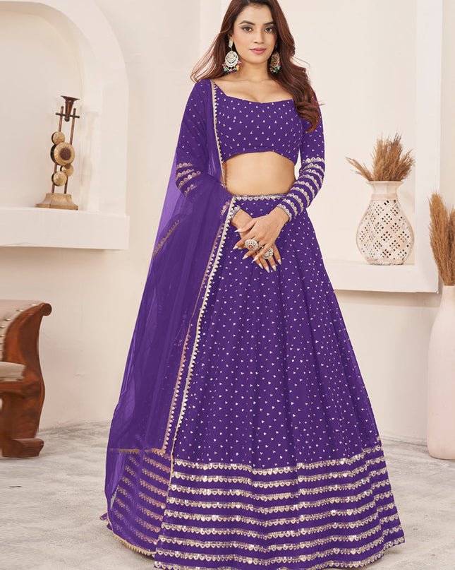 Purple Georgette Embroidered Wedding Lehenga Choli Set