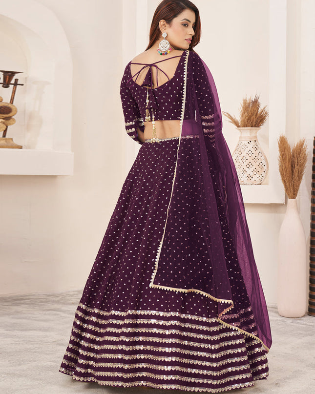 Burgundy Georgette Embroidered Lehenga Choli
