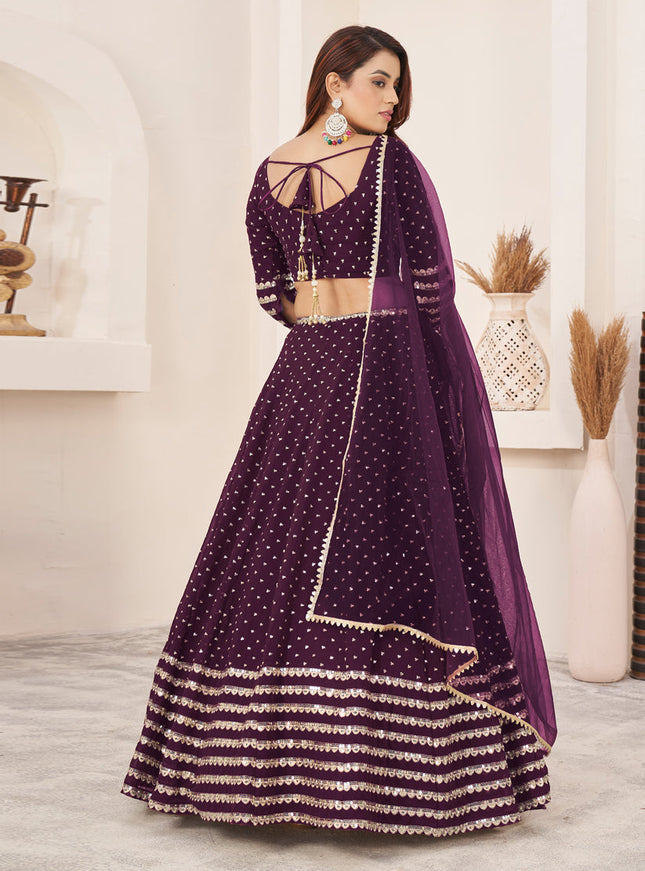 Burgundy Georgette Embroidered Lehenga Choli