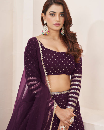 Burgundy Georgette Embroidered Lehenga Choli