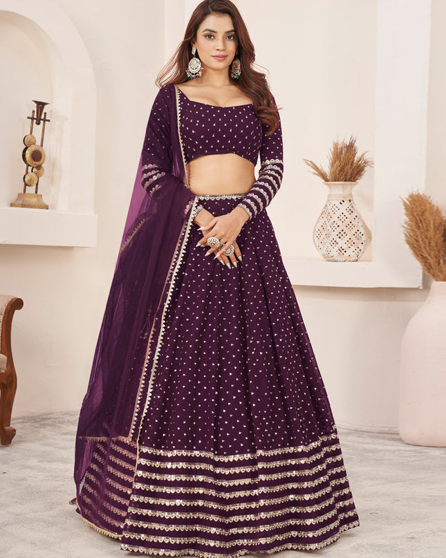 Burgundy Georgette Embroidered Lehenga Choli