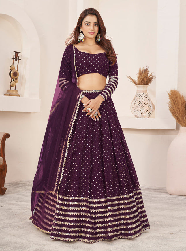 Burgundy Georgette Embroidered Lehenga Choli
