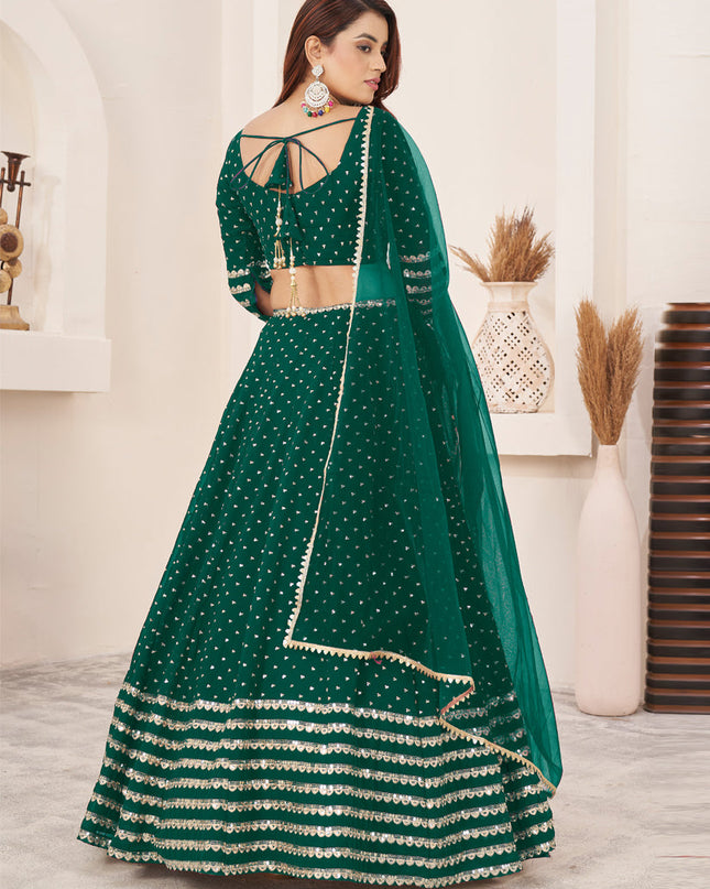 Green Georgette Embroidered Wedding Lehenga Choli Set