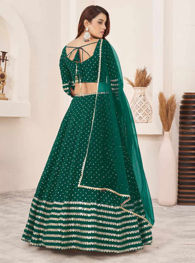 Green Georgette Embroidered Wedding Lehenga Choli Set