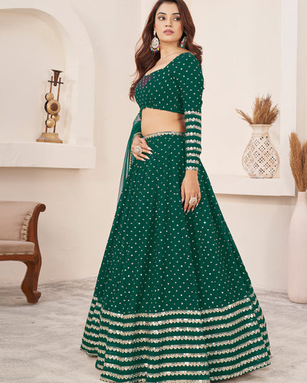 Green Georgette Embroidered Wedding Lehenga Choli Set