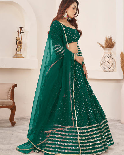 Green Georgette Embroidered Wedding Lehenga Choli Set