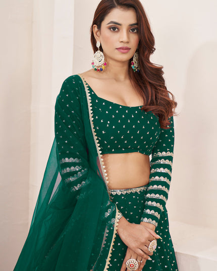 Green Georgette Embroidered Wedding Lehenga Choli Set