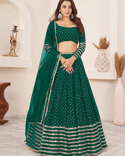Green Georgette Embroidered Wedding Lehenga Choli Set
