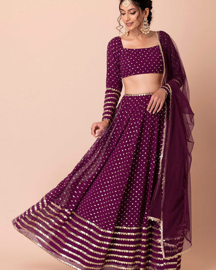 wine embroidered georgette lehenga choli set