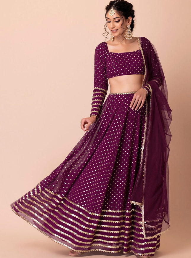 wine embroidered georgette lehenga choli set