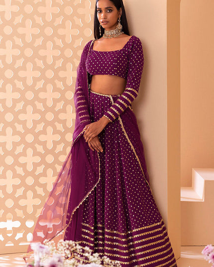 wine embroidered georgette lehenga choli set