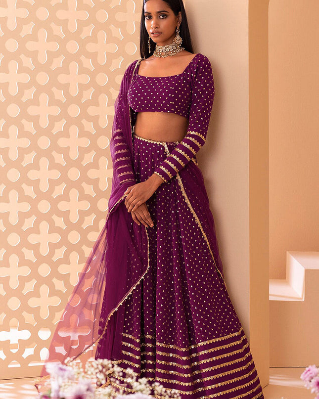wine embroidered georgette lehenga choli set
