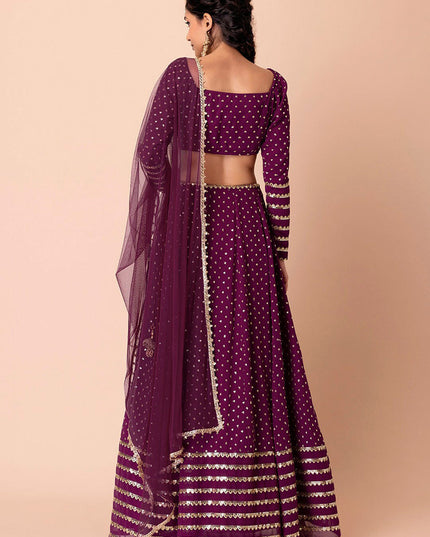 wine embroidered georgette lehenga choli set