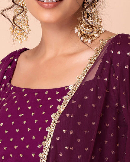 wine embroidered georgette lehenga choli set