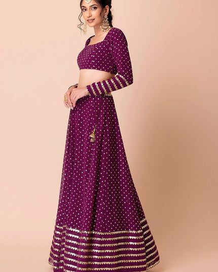 wine embroidered georgette lehenga choli set
