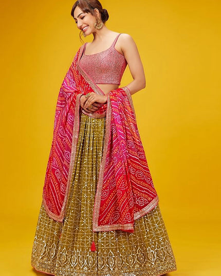 Olive Green Heavy Designer Georgette Lehenga Choli