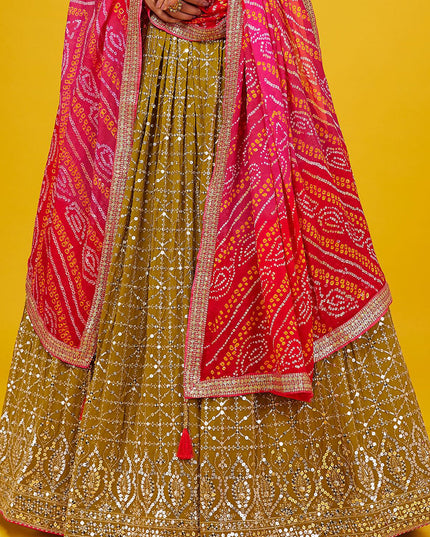 Olive Green Heavy Designer Georgette Lehenga Choli