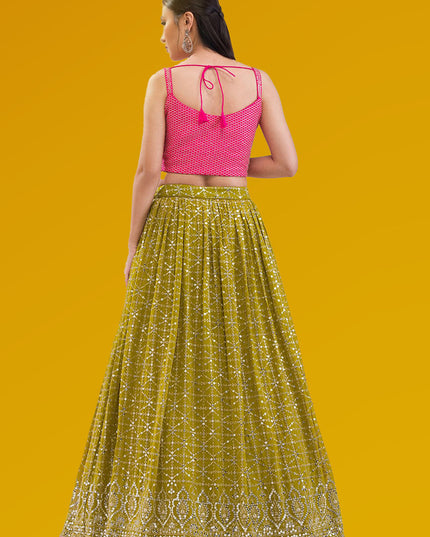 Olive Green Heavy Designer Georgette Lehenga Choli