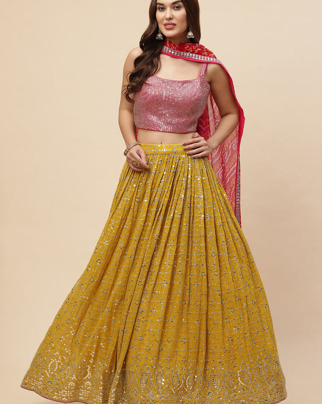 Yellow Heavy Designer Georgette Lehenga Choli