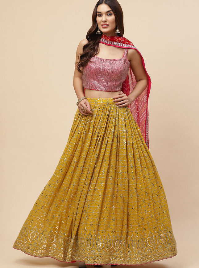 Yellow Heavy Designer Georgette Lehenga Choli