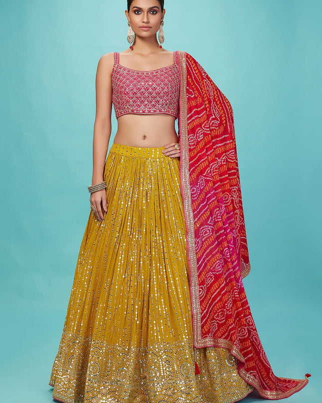 Yellow Heavy Designer Georgette Lehenga Choli